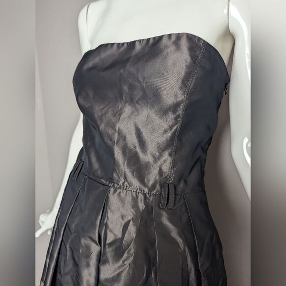 Zara Y2K Strapless Bubble Dress Brown Shiny Fabric Belted Look Size M - Picture 7 of 8